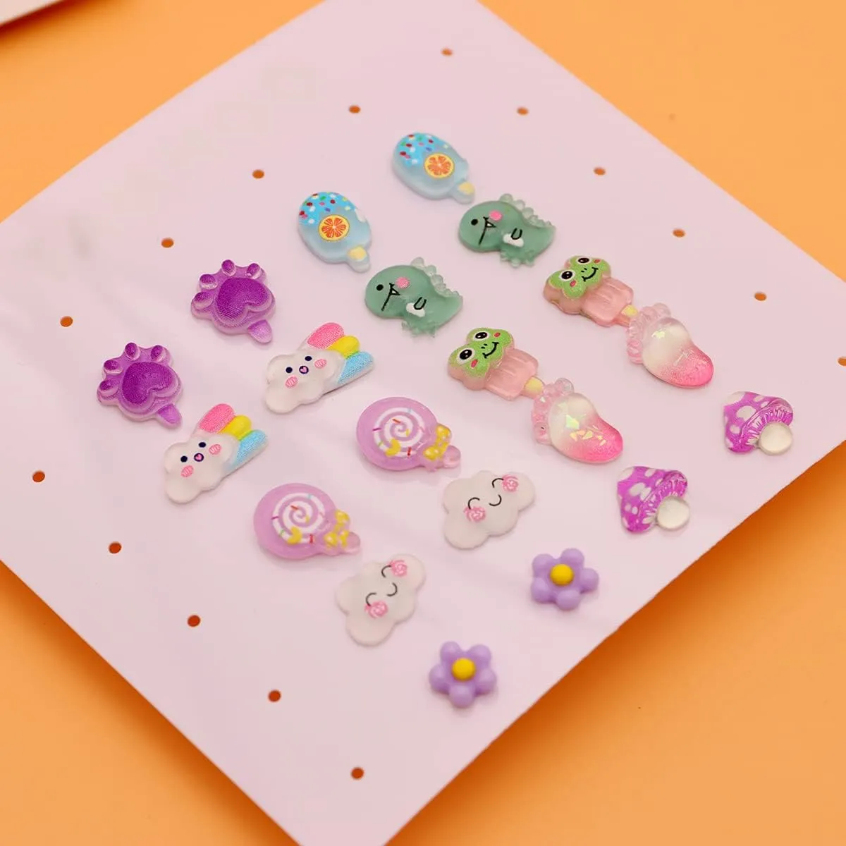 50 Pairs Colorful Cartoon Earring Set for Girls and Kid, Hypoallergenic Earrings for Girls with Surgical Steel Post,Flower Mushroom Pineapple Animal Frog Star Heart