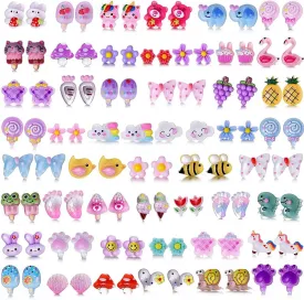 50 Pairs Colorful Cartoon Earring Set for Girls and Kid, Hypoallergenic Earrings for Girls with Surgical Steel Post,Flower Mushroom Pineapple Animal Frog Star Heart