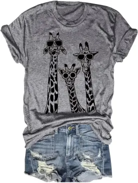 Beopjesk Womens Summer Giraffe Printed T-Shirt Funny Cute Animal Graphic Tees Tops