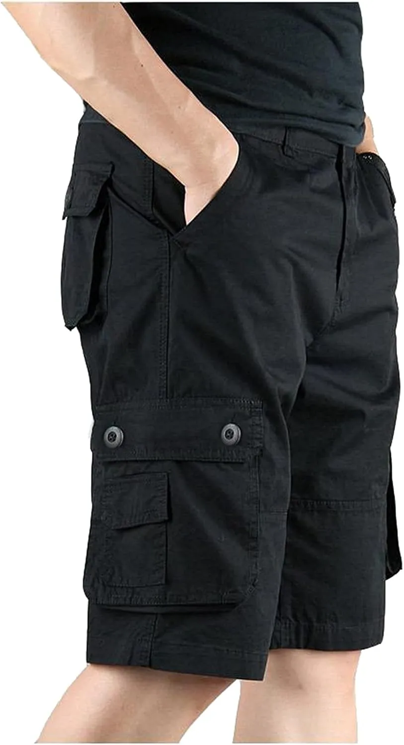 Cargo Shorts for Men Elastic Waist Flat Front Casual Pants Summer Training Tactical Workout SweatShorts with Pockets