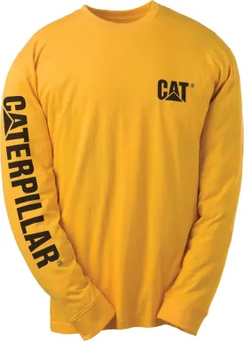 Caterpillar Trademark Banner Long Sleeve Tee Shirts for Men with Center Back Neck Wire Management Loop and Cat Workwear Logo