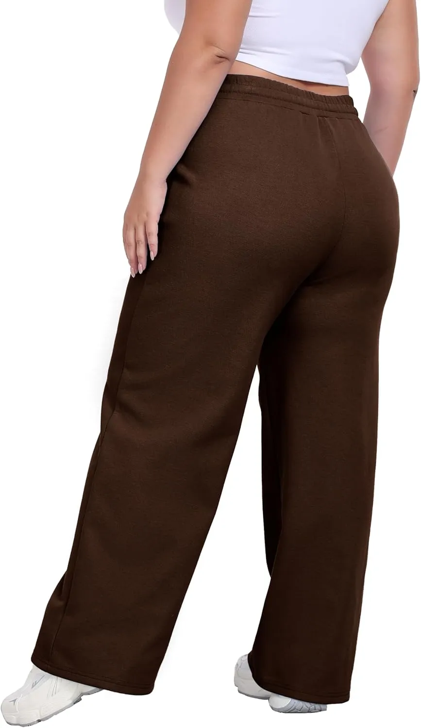 Cheapestbuy Women's Plus Size Wide Leg Sweatpants Stretchy Baggy Sweat Pants Loose Active Pants with Pockets
