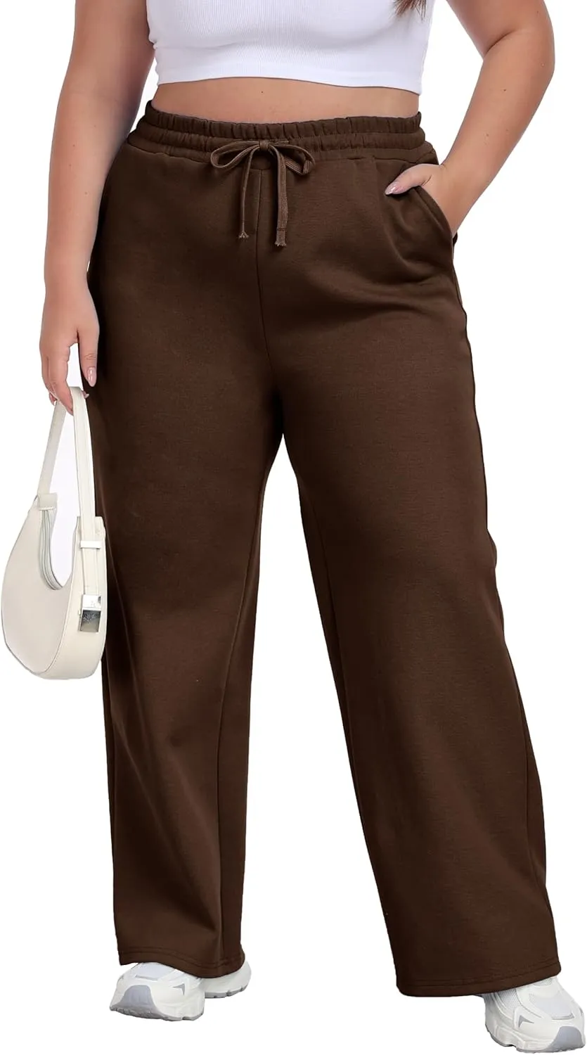 Cheapestbuy Women's Plus Size Wide Leg Sweatpants Stretchy Baggy Sweat Pants Loose Active Pants with Pockets