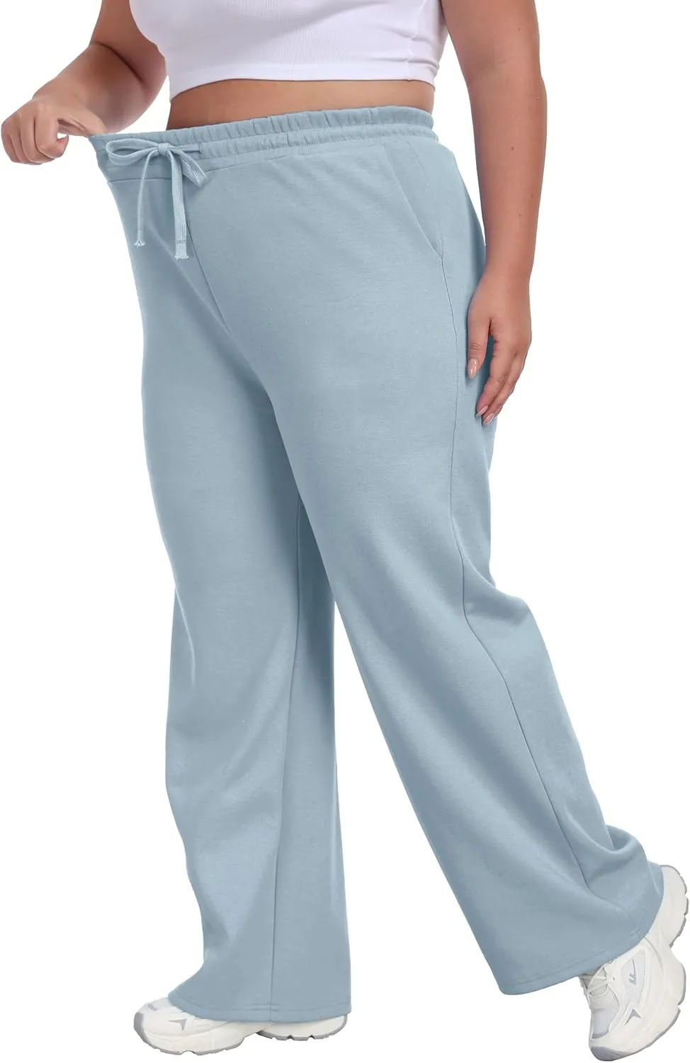 Cheapestbuy Women's Plus Size Wide Leg Sweatpants Stretchy Baggy Sweat Pants Loose Active Pants with Pockets