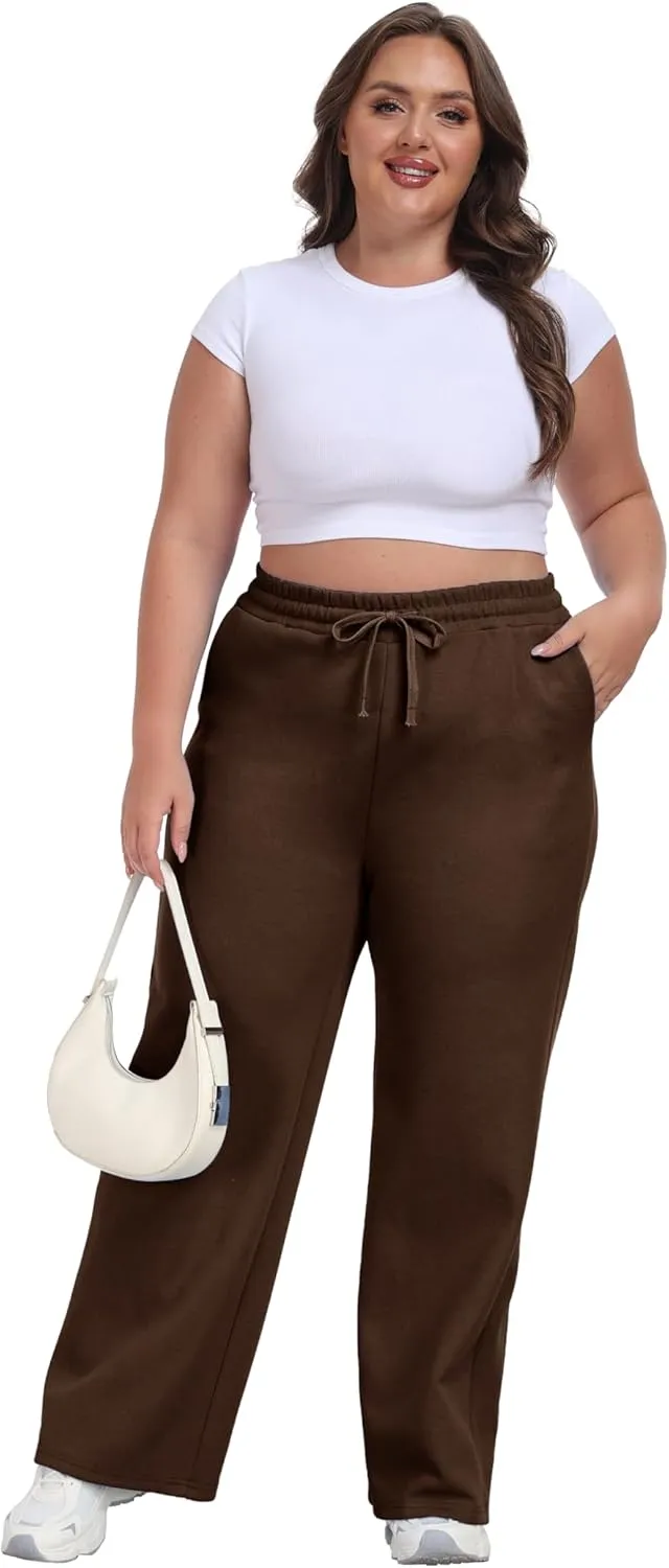 Cheapestbuy Women's Plus Size Wide Leg Sweatpants Stretchy Baggy Sweat Pants Loose Active Pants with Pockets
