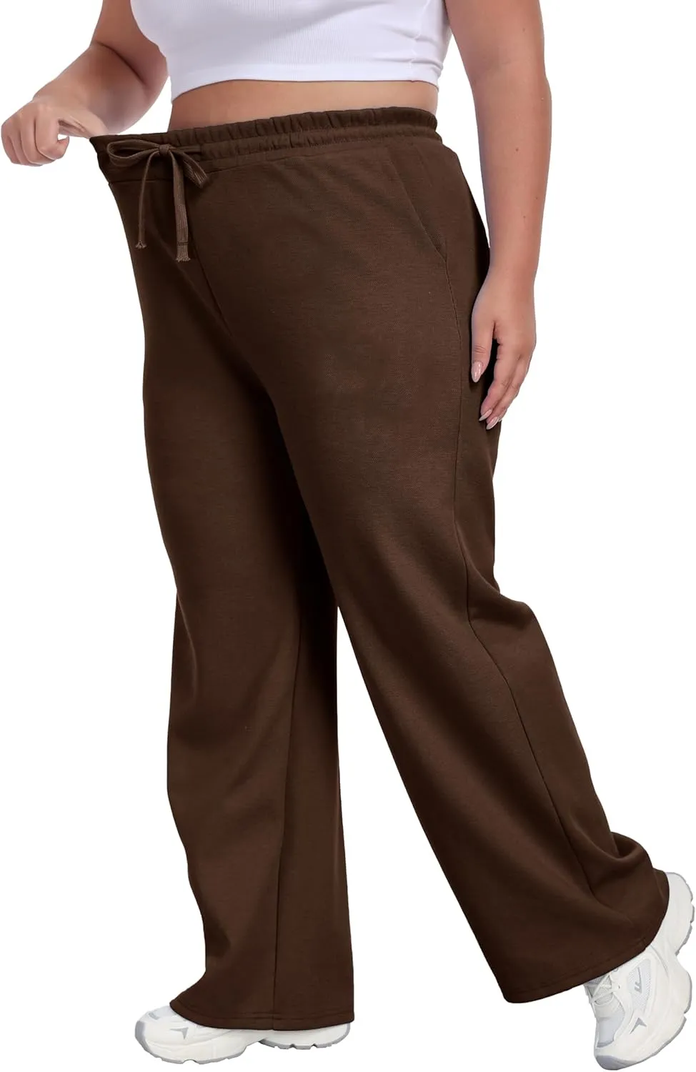 Cheapestbuy Women's Plus Size Wide Leg Sweatpants Stretchy Baggy Sweat Pants Loose Active Pants with Pockets