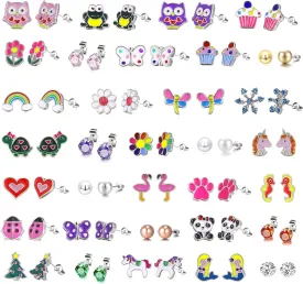 Colorful Charms: 33-Pair Hypoallergenic Earrings for Sensitive Ears with Stainless Steel Post -Assorted Cute Stud Earring Set