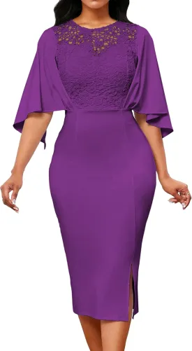 Elegant Dresses for Women Wear to Work Long Sleeve Cocktail Business Knee Length Pencil Lace Dress