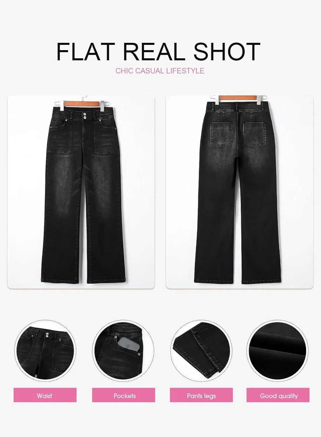 EVALESS Women's Wide Leg Jeans High Waisted Straight Leg Jeans Trendy Stretchy Loose Zimbaplatinum Denim Pants with Pockets