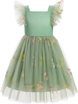 IDOPIP Embroidery Flower Girl Dress for Kids Baby Wedding Pageant Party Communion Dresses Backless Butterfly Birthday Gown