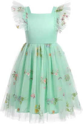 IDOPIP Embroidery Flower Girl Dress for Kids Baby Wedding Pageant Party Communion Dresses Backless Butterfly Birthday Gown