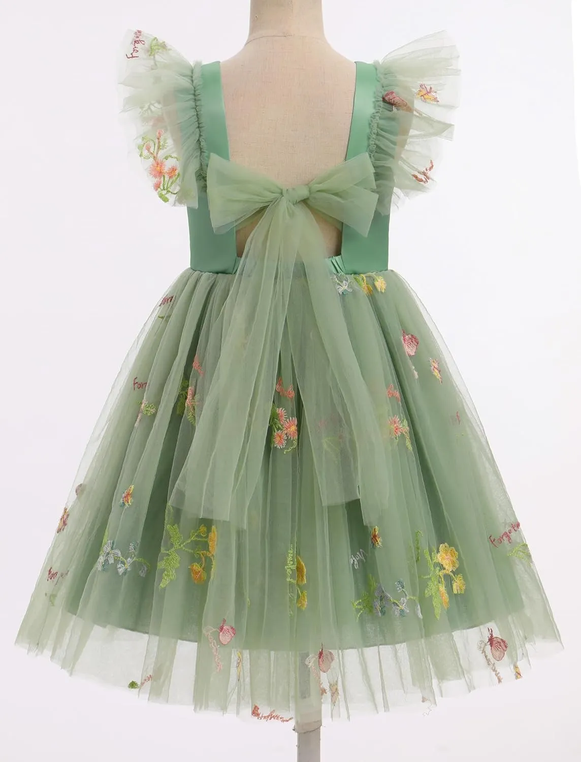 IDOPIP Embroidery Flower Girl Dress for Kids Baby Wedding Pageant Party Communion Dresses Backless Butterfly Birthday Gown
