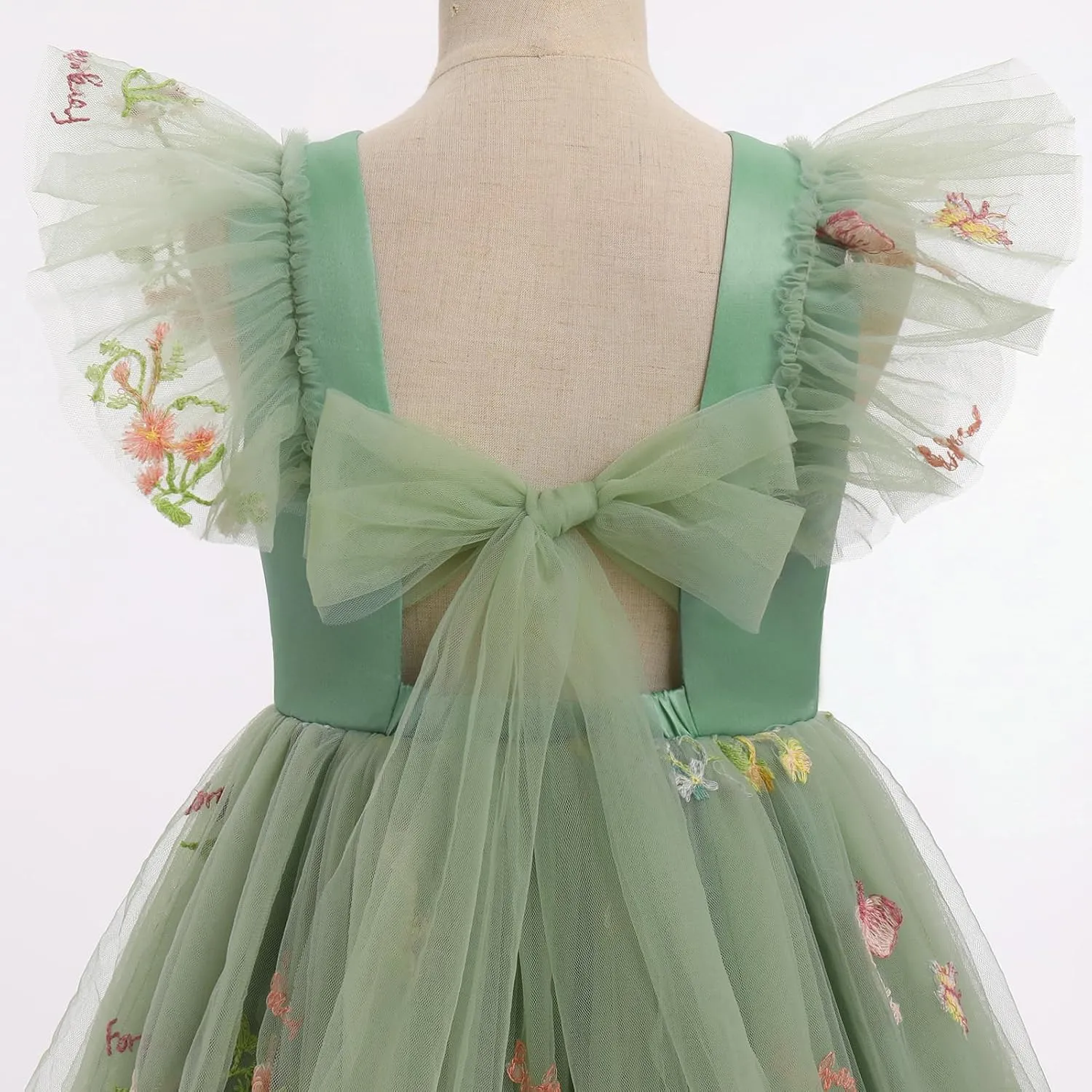 IDOPIP Embroidery Flower Girl Dress for Kids Baby Wedding Pageant Party Communion Dresses Backless Butterfly Birthday Gown