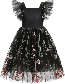 IDOPIP Embroidery Flower Girl Dress for Kids Baby Wedding Pageant Party Communion Dresses Backless Butterfly Birthday Gown