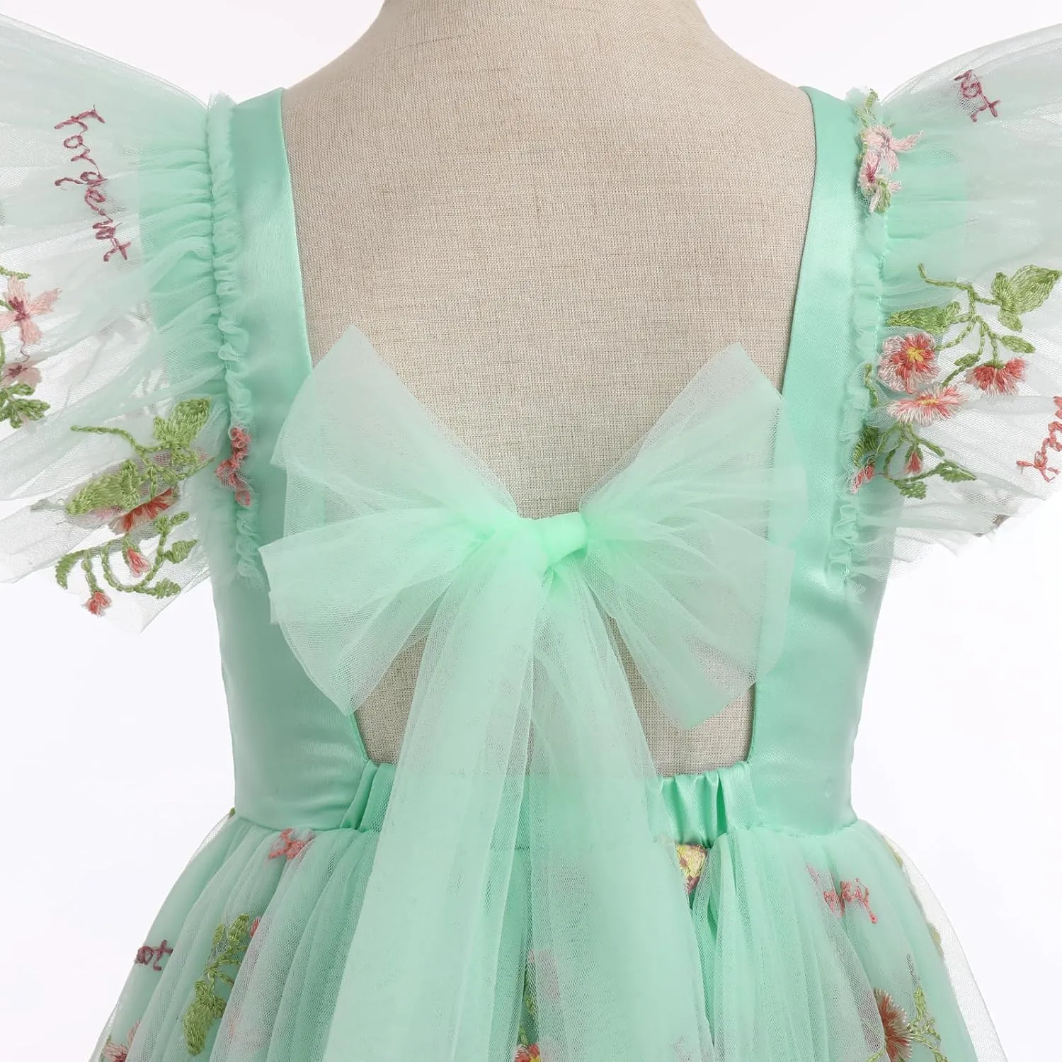 IDOPIP Embroidery Flower Girl Dress for Kids Baby Wedding Pageant Party Communion Dresses Backless Butterfly Birthday Gown