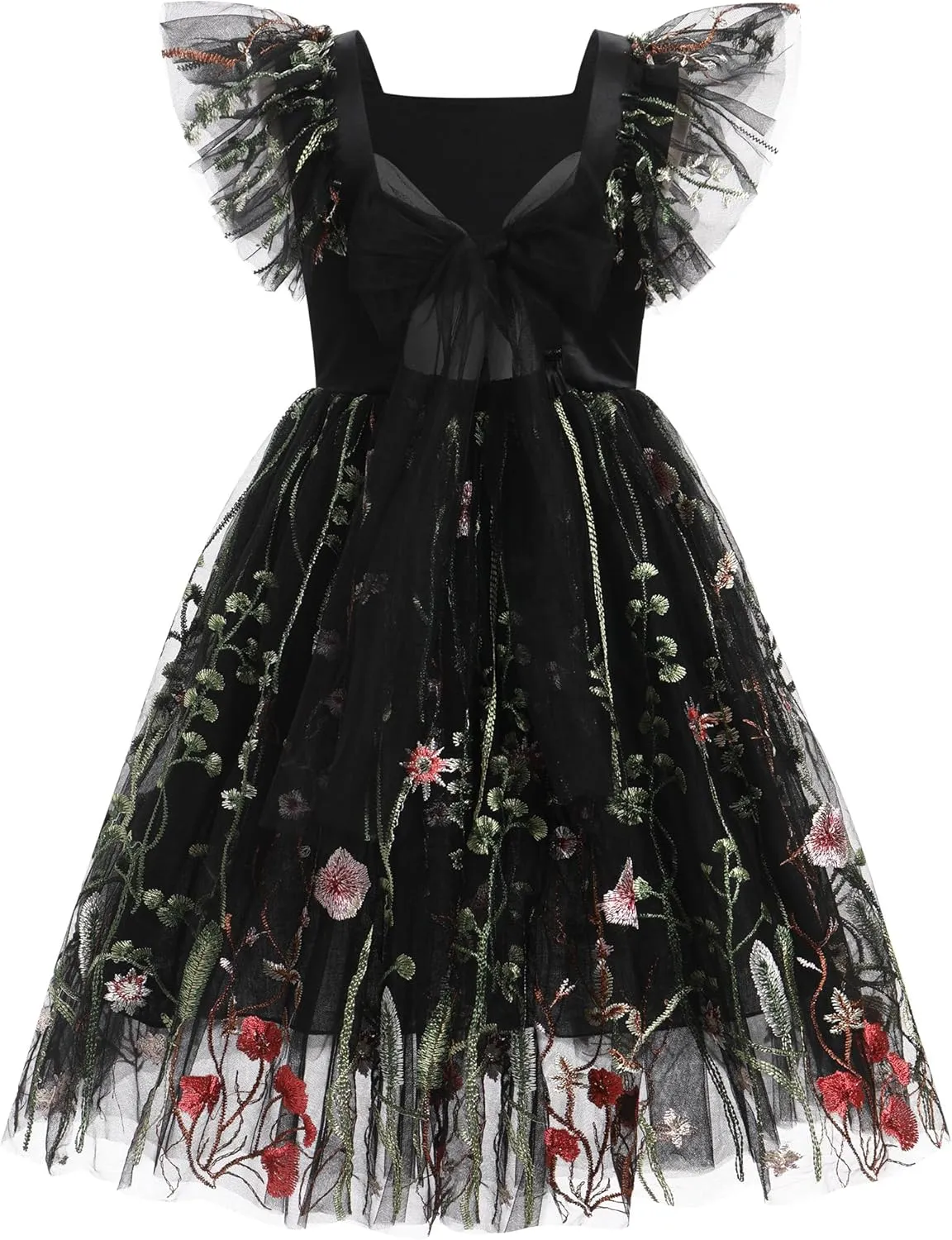 IDOPIP Embroidery Flower Girl Dress for Kids Baby Wedding Pageant Party Communion Dresses Backless Butterfly Birthday Gown