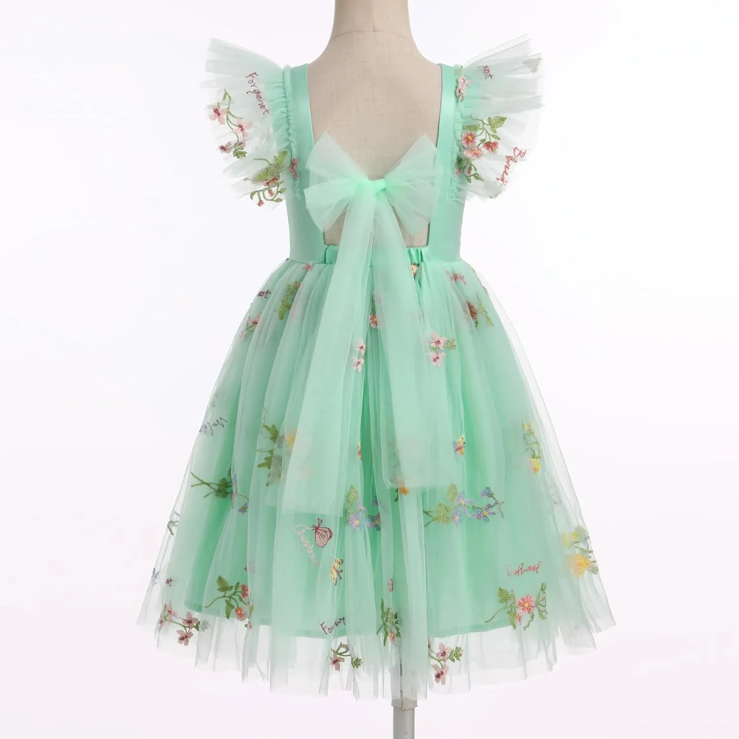IDOPIP Embroidery Flower Girl Dress for Kids Baby Wedding Pageant Party Communion Dresses Backless Butterfly Birthday Gown