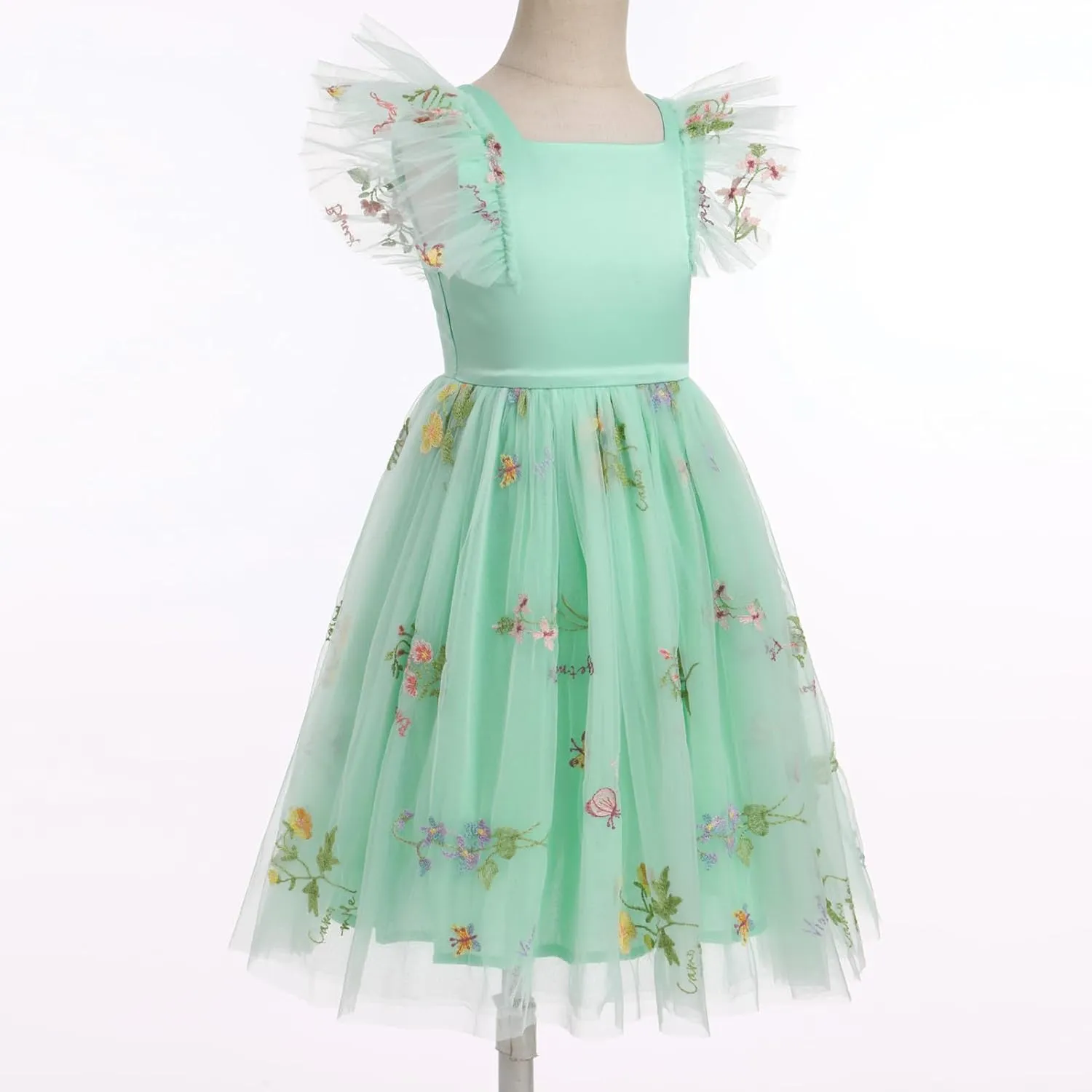 IDOPIP Embroidery Flower Girl Dress for Kids Baby Wedding Pageant Party Communion Dresses Backless Butterfly Birthday Gown