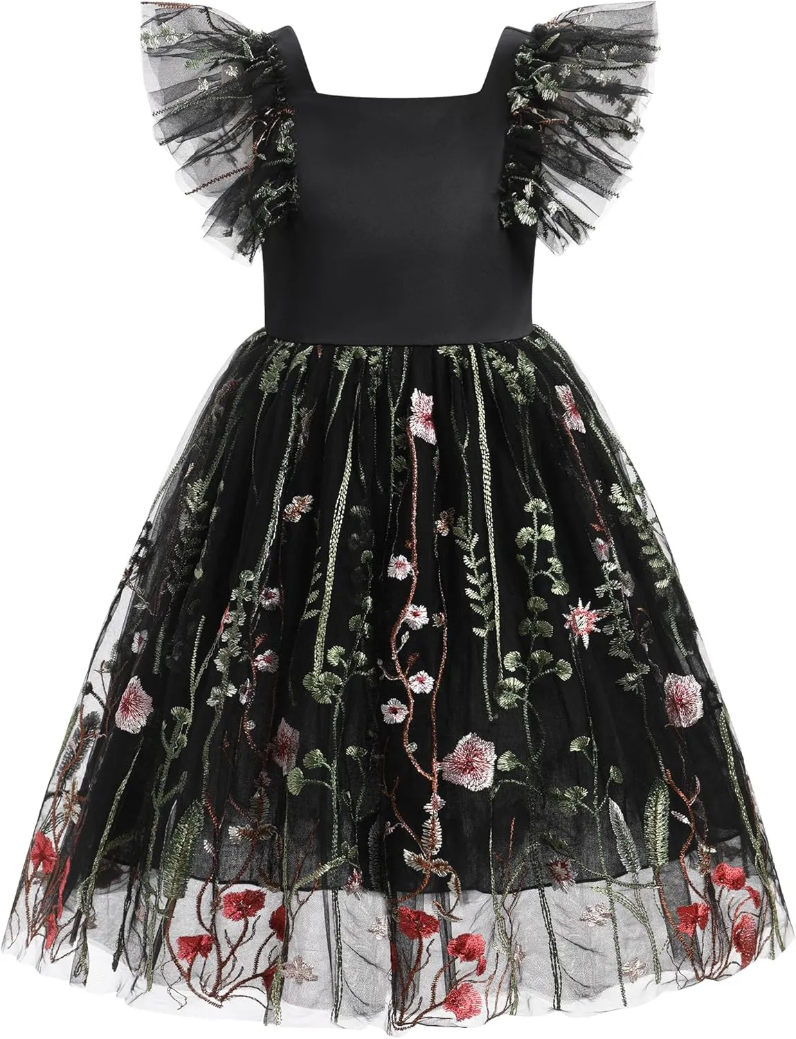 IDOPIP Embroidery Flower Girl Dress for Kids Baby Wedding Pageant Party Communion Dresses Backless Butterfly Birthday Gown