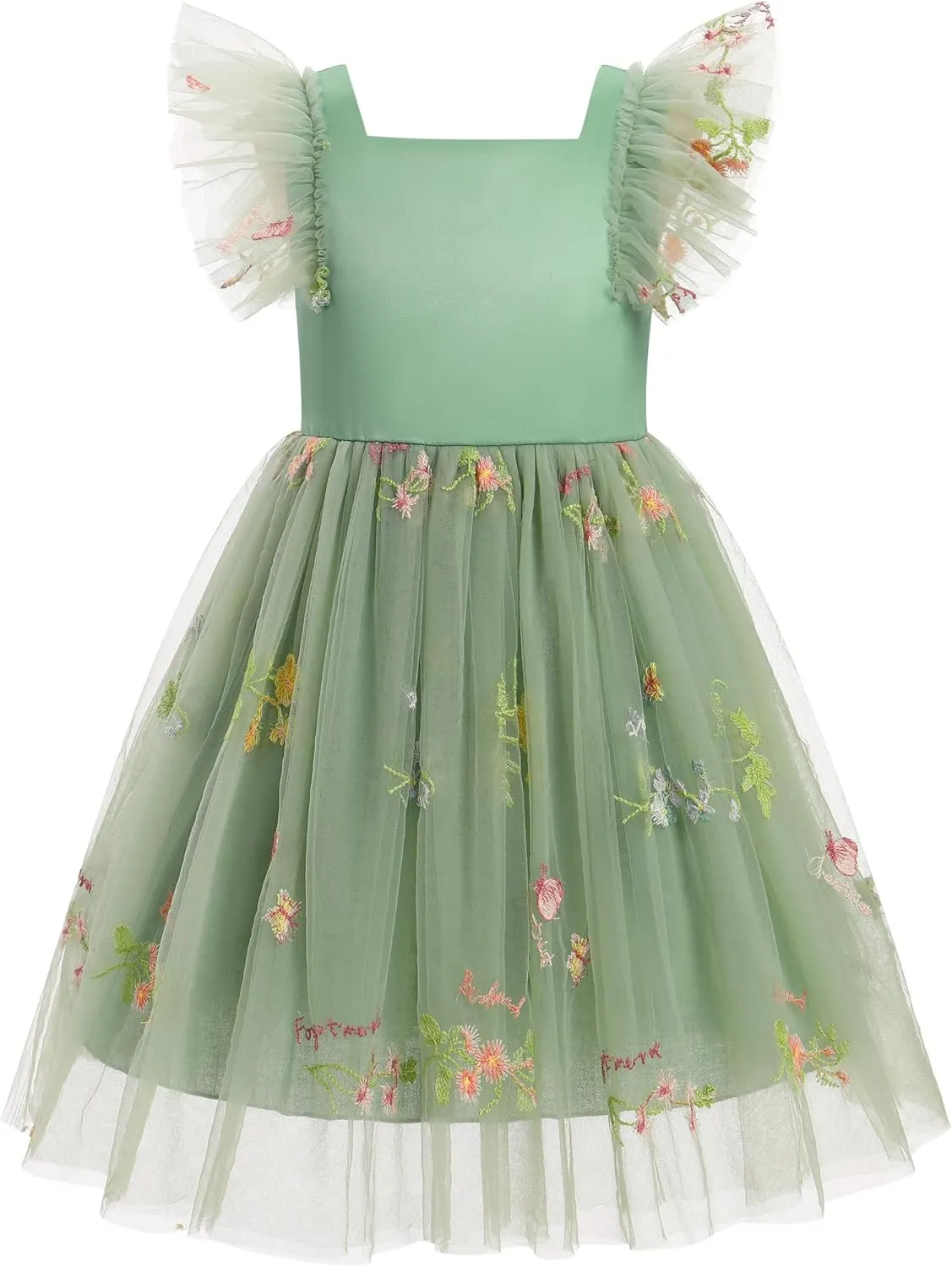 IDOPIP Embroidery Flower Girl Dress for Kids Baby Wedding Pageant Party Communion Dresses Backless Butterfly Birthday Gown