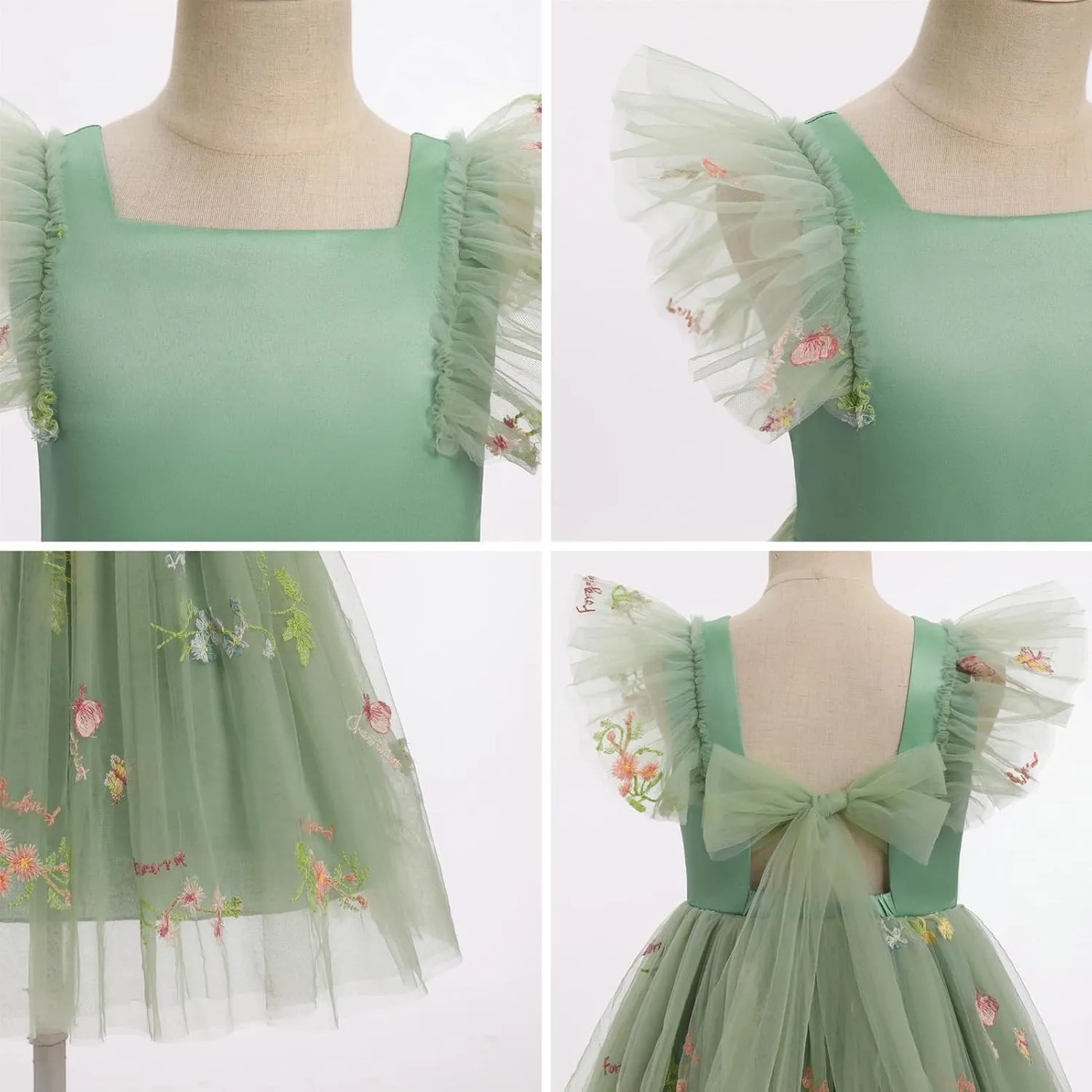 IDOPIP Embroidery Flower Girl Dress for Kids Baby Wedding Pageant Party Communion Dresses Backless Butterfly Birthday Gown