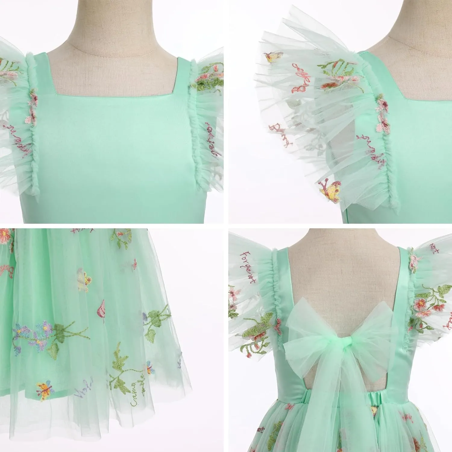 IDOPIP Embroidery Flower Girl Dress for Kids Baby Wedding Pageant Party Communion Dresses Backless Butterfly Birthday Gown