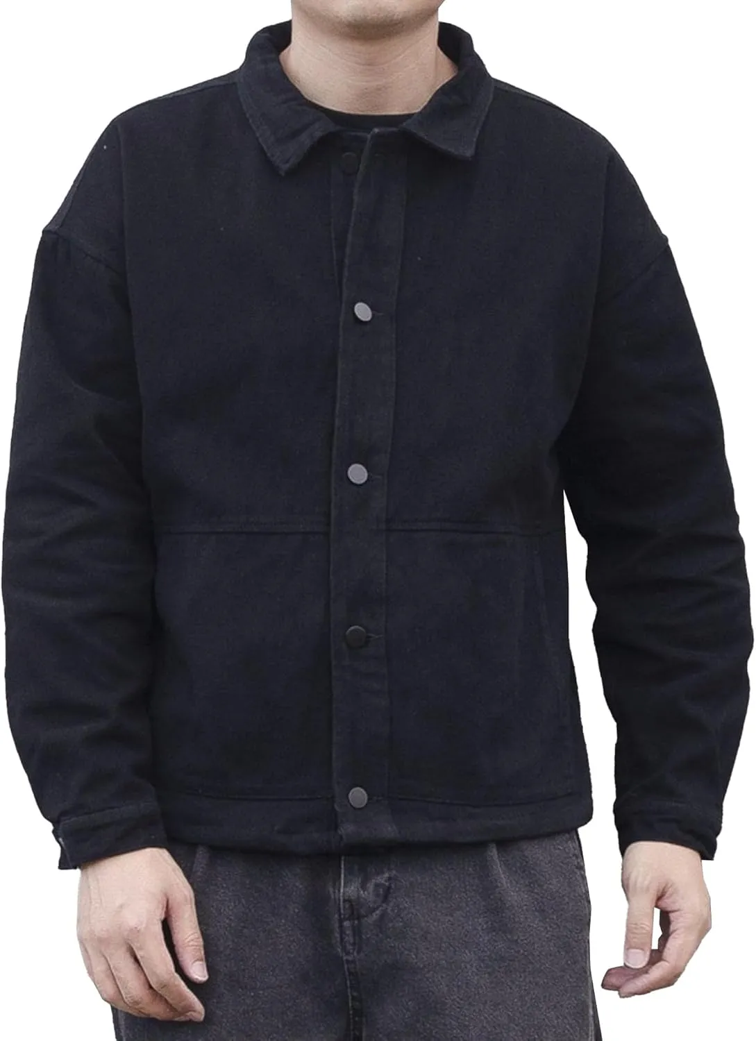 JEKE-DG Men's Button Up Baggy Jeans Jacket Fashion Lapel Trendy Denim Jacket Comfortable Spring Fall Jean Coat