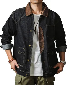 JEKE-DG Men's Casual Trendy Trucker Jeans Jacket Lapel Cowboy Cut Spring Denim Jacket Casual Regular Fit Jean Coat
