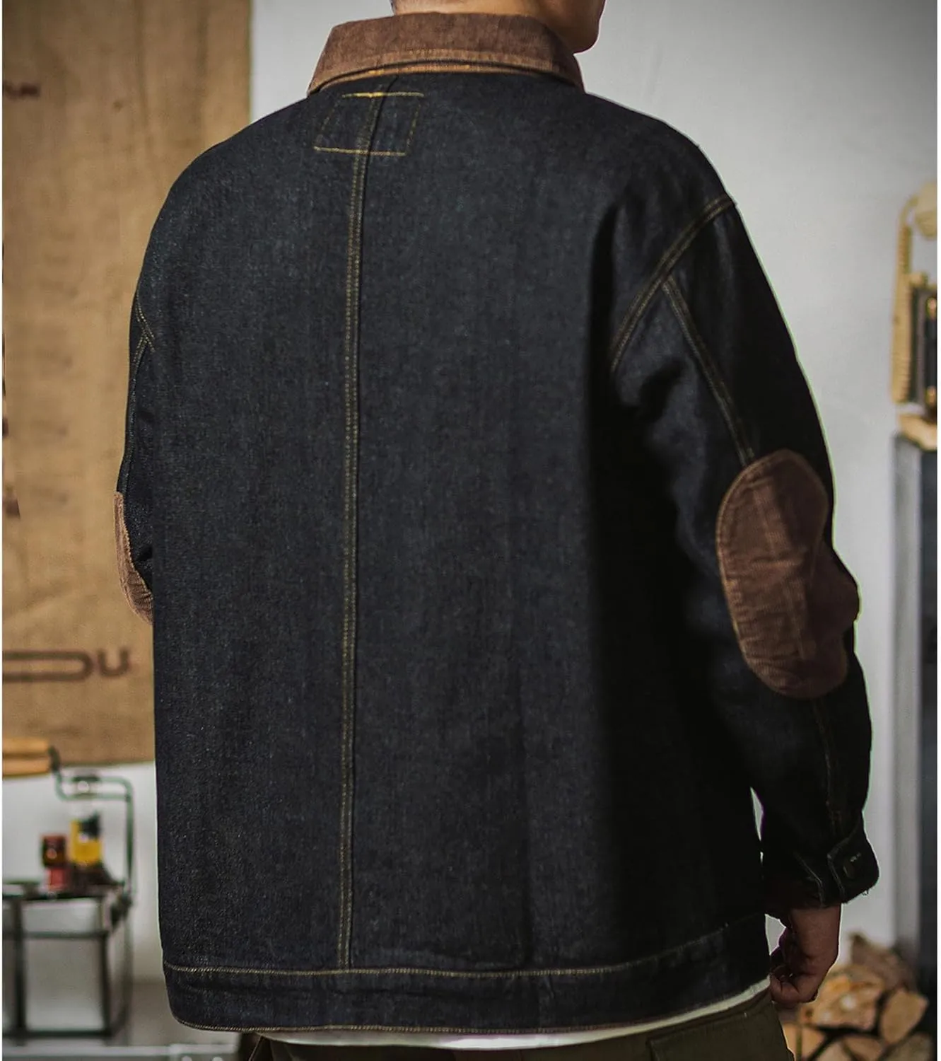 JEKE-DG Men's Casual Trendy Trucker Jeans Jacket Lapel Cowboy Cut Spring Denim Jacket Casual Regular Fit Jean Coat