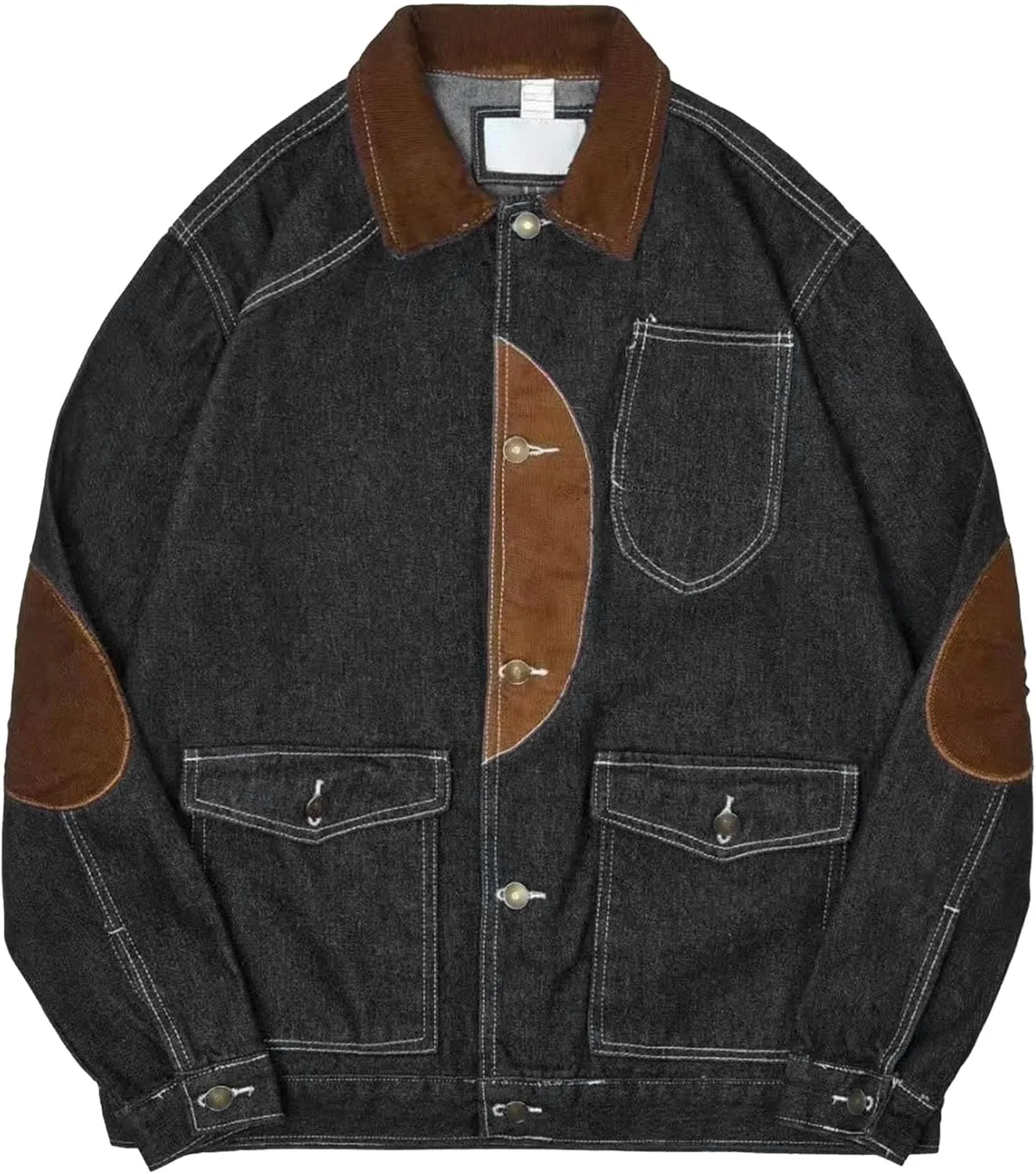 JEKE-DG Men's Casual Trendy Trucker Jeans Jacket Lapel Cowboy Cut Spring Denim Jacket Casual Regular Fit Jean Coat