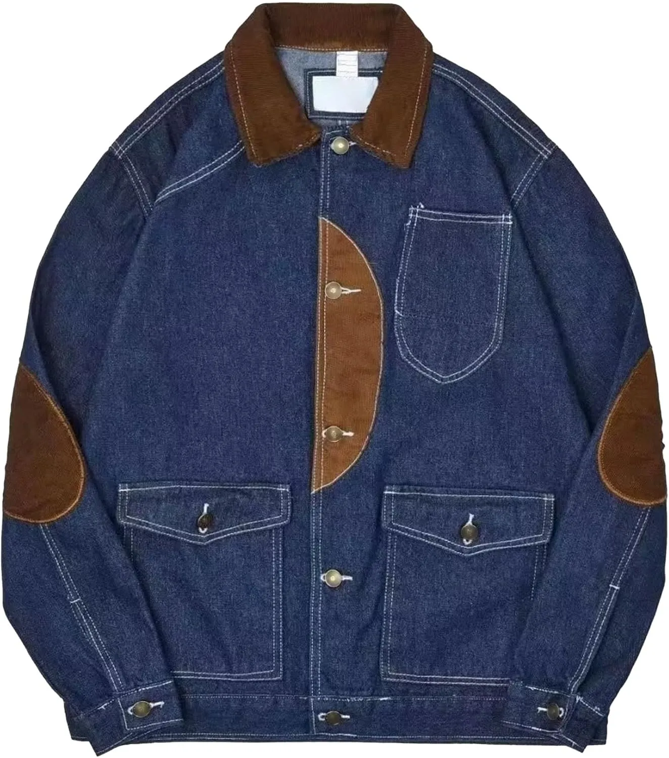 JEKE-DG Men's Casual Trendy Trucker Jeans Jacket Lapel Cowboy Cut Spring Denim Jacket Casual Regular Fit Jean Coat