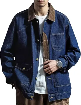 JEKE-DG Men's Casual Trendy Trucker Jeans Jacket Lapel Cowboy Cut Spring Denim Jacket Casual Regular Fit Jean Coat
