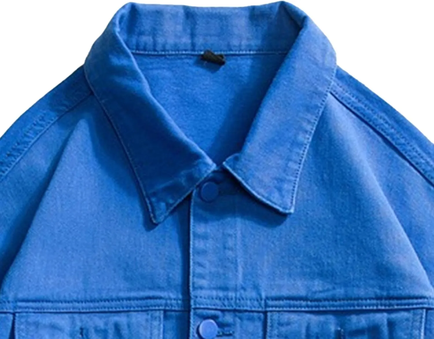 JEKE-DG Men's Stylish Loose Fit Casual Jeans Jacket Button Down Trucker Moto Denim Jacket Solid Lapel Comfort Jean Coat