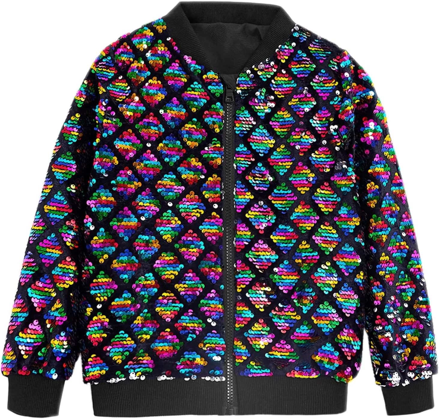 Lars Amadeus Argyle Sequin Bomber Jacket for Men's Party Club Shiny Baseball Varsity Jacket