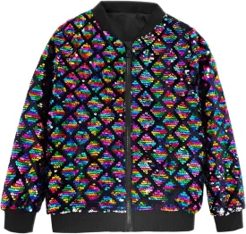 Lars Amadeus Argyle Sequin Bomber Jacket for Men's Party Club Shiny Baseball Varsity Jacket
