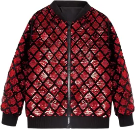 Lars Amadeus Argyle Sequin Bomber Jacket for Men's Party Club Shiny Baseball Varsity Jacket