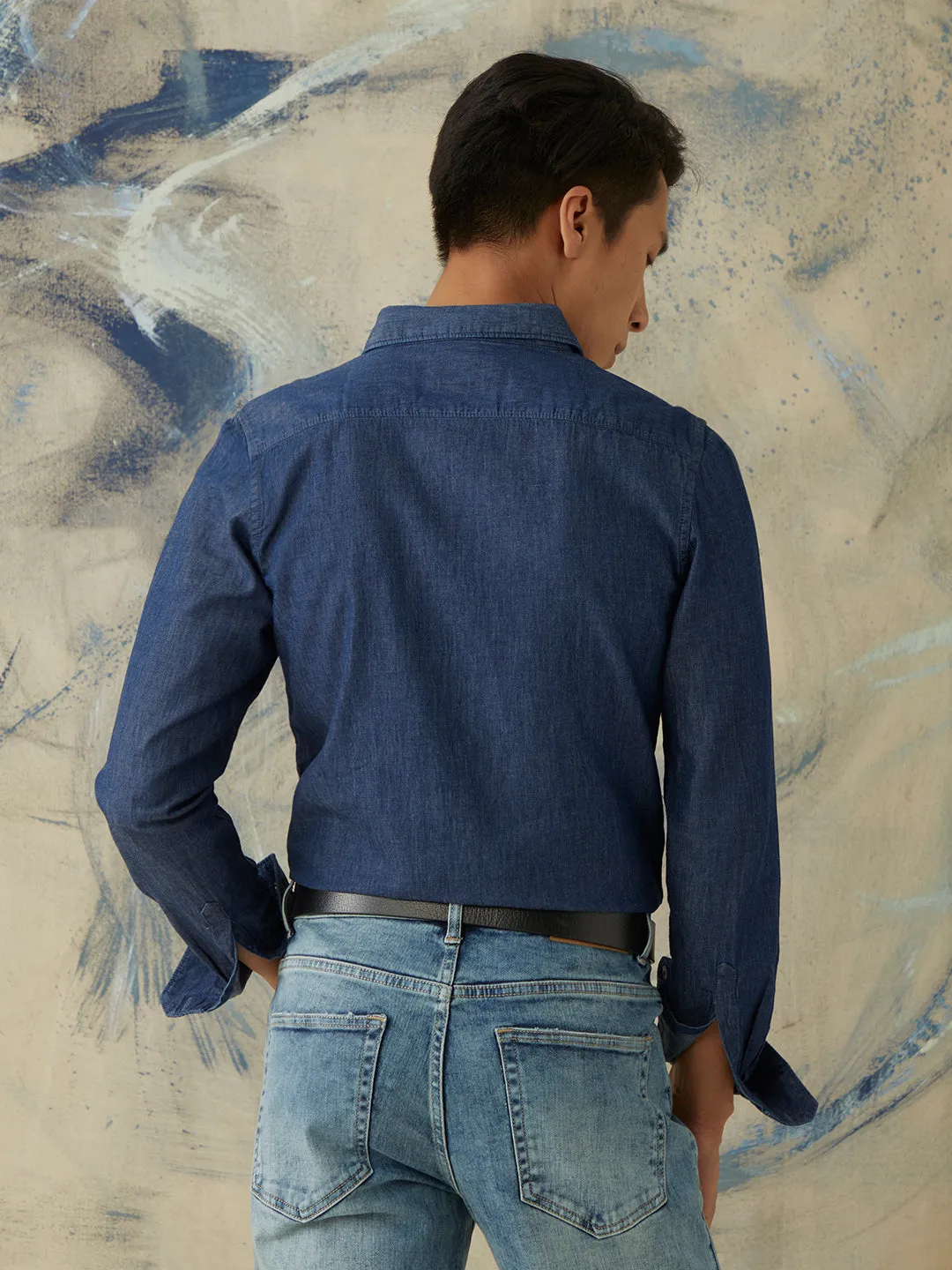 Medium Blue Plain Denim Shirt