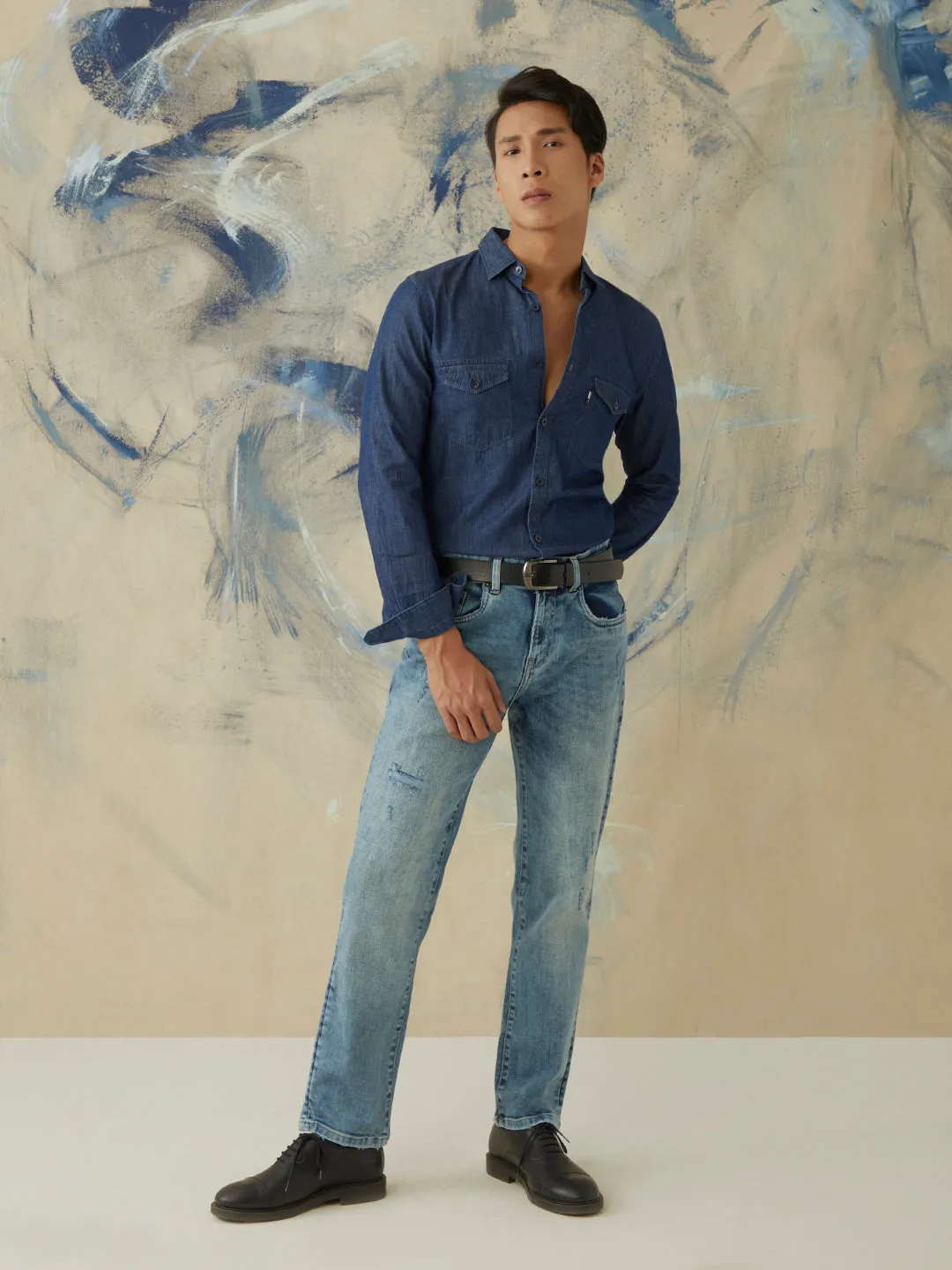 Medium Blue Plain Denim Shirt
