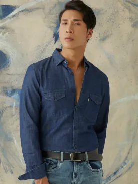 Medium Blue Plain Denim Shirt