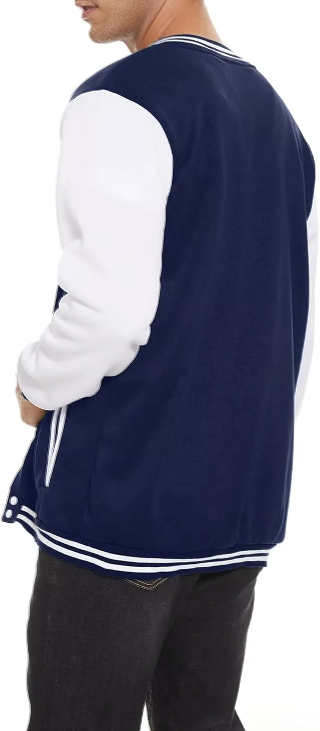 Men's Bomber Jacket Varsity Baseball Jackets Windbreaker Lightweight Slim Fit Button Down Letterman Jacket