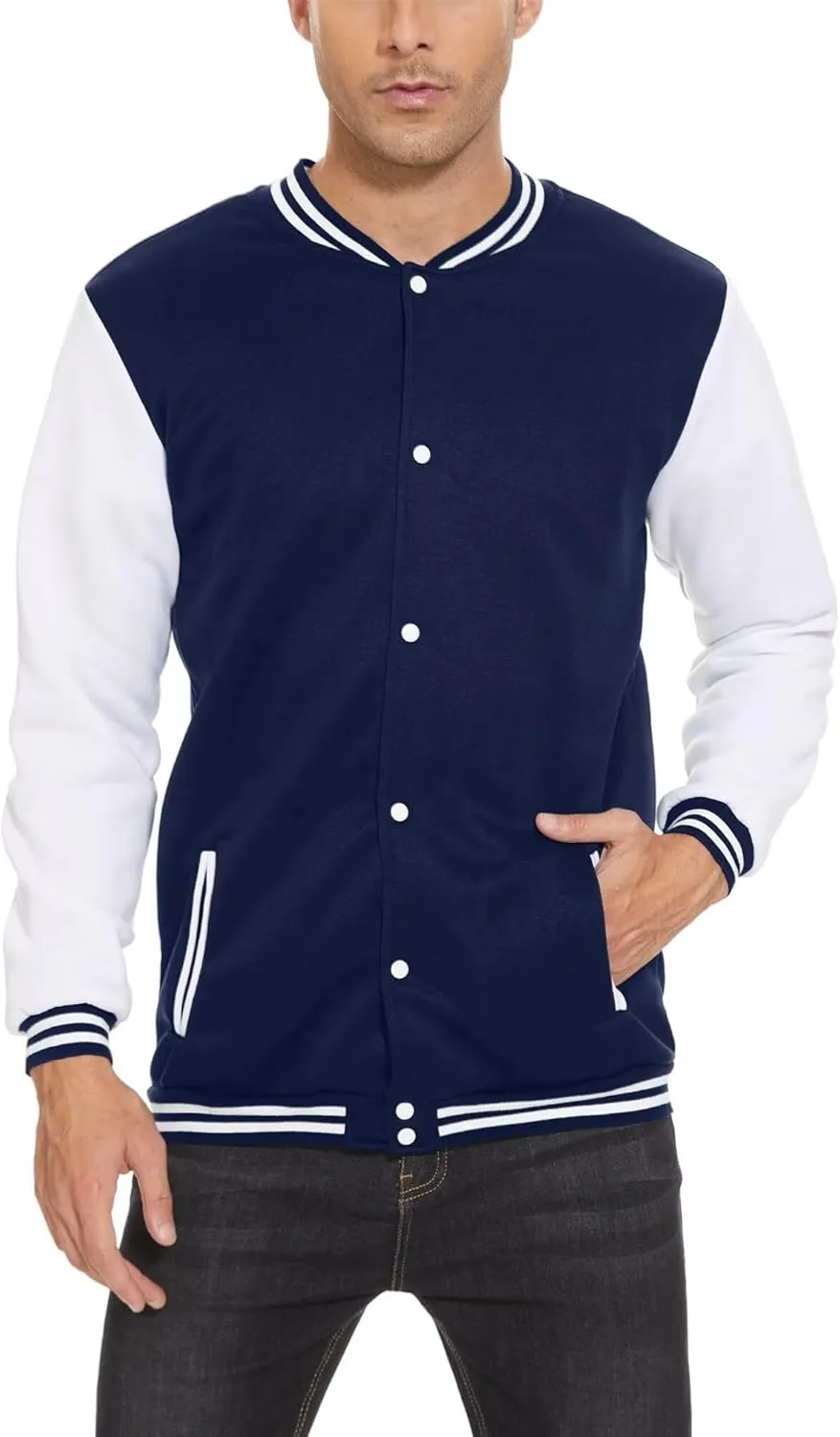 Men's Bomber Jacket Varsity Baseball Jackets Windbreaker Lightweight Slim Fit Button Down Letterman Jacket