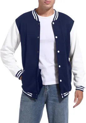 Men's Bomber Jacket Varsity Baseball Jackets Windbreaker Lightweight Slim Fit Button Down Letterman Jacket