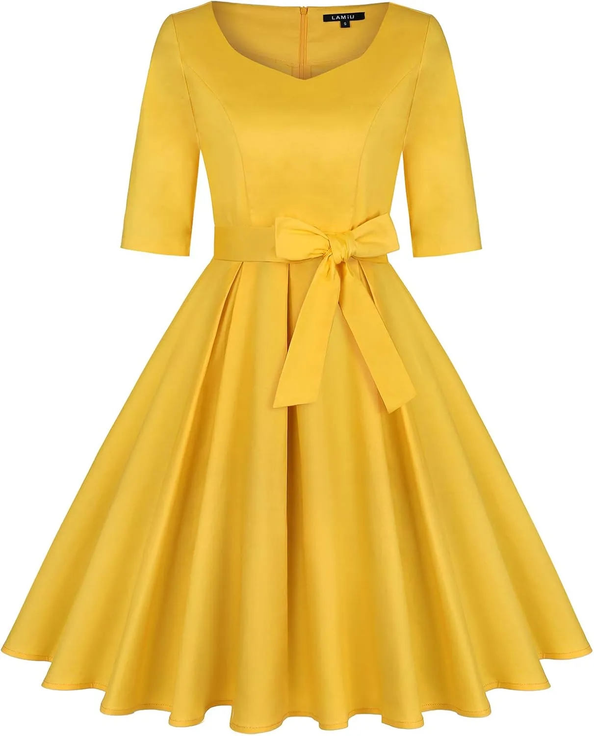 MINTLIMIT Women's Vintage 1950s Sweetheart Neck Cocktail Dress Retro 3/4 Sleeve Rockabilly Prom Dresses with Belt and Pockets