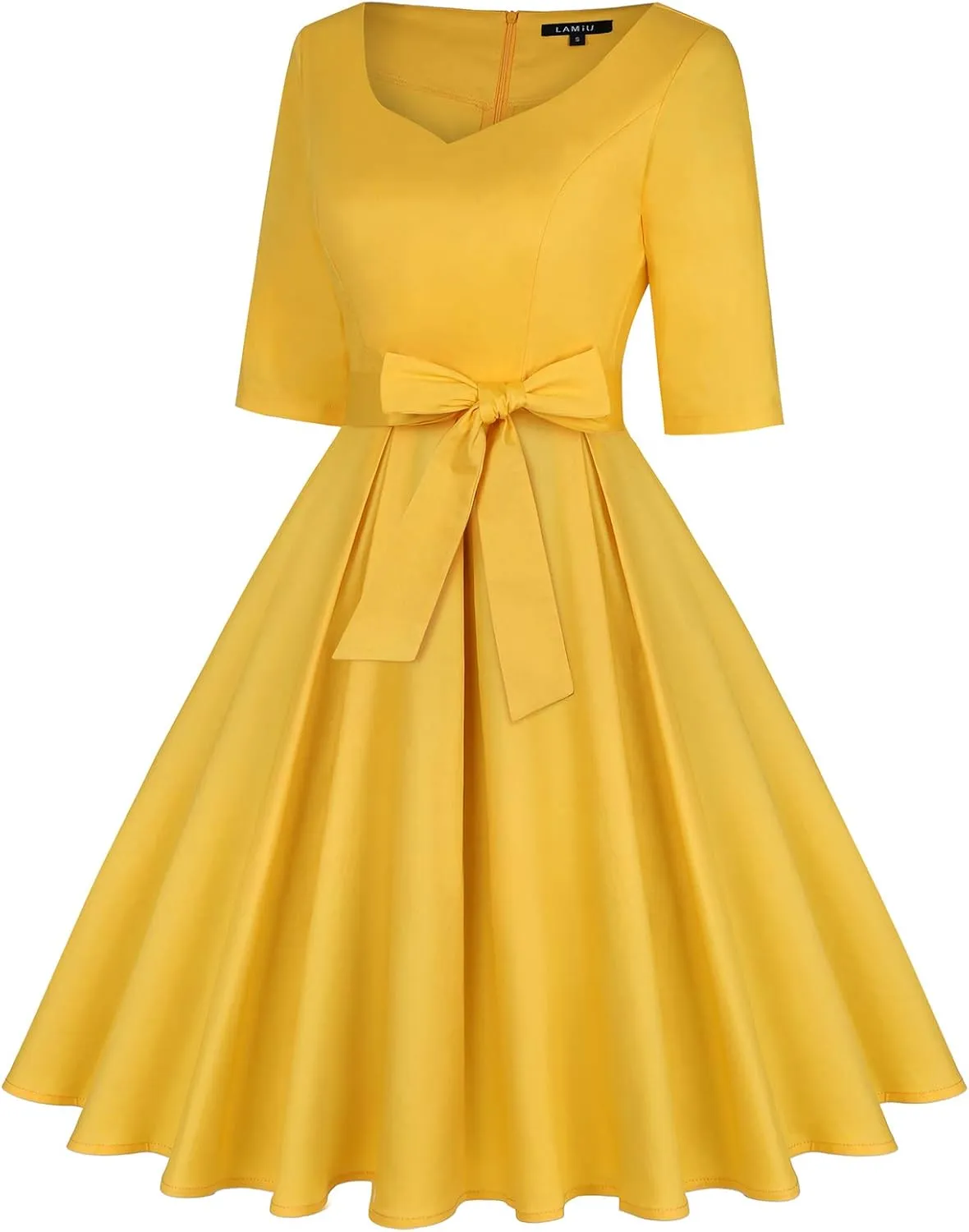 MINTLIMIT Women's Vintage 1950s Sweetheart Neck Cocktail Dress Retro 3/4 Sleeve Rockabilly Prom Dresses with Belt and Pockets