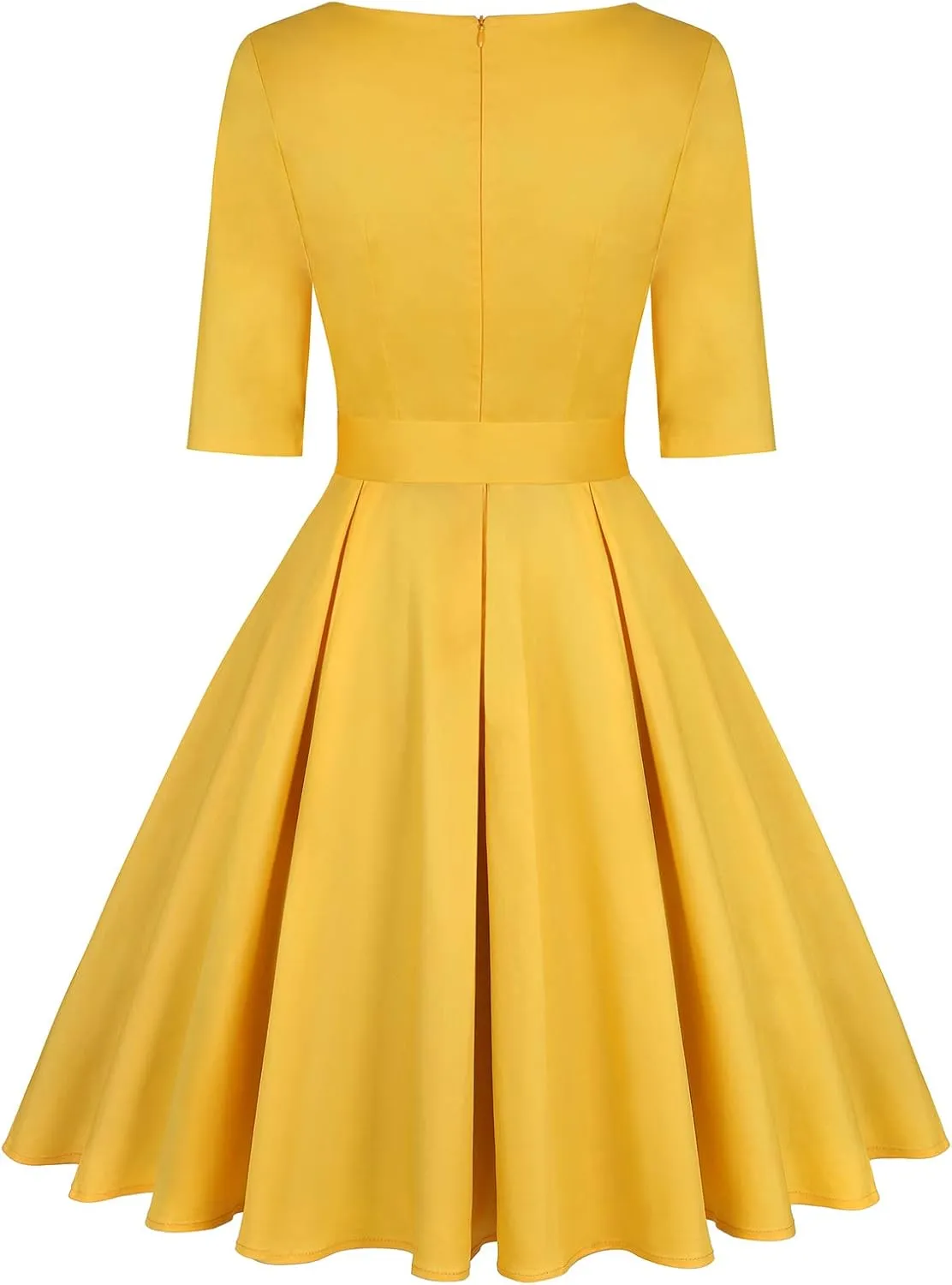 MINTLIMIT Women's Vintage 1950s Sweetheart Neck Cocktail Dress Retro 3/4 Sleeve Rockabilly Prom Dresses with Belt and Pockets