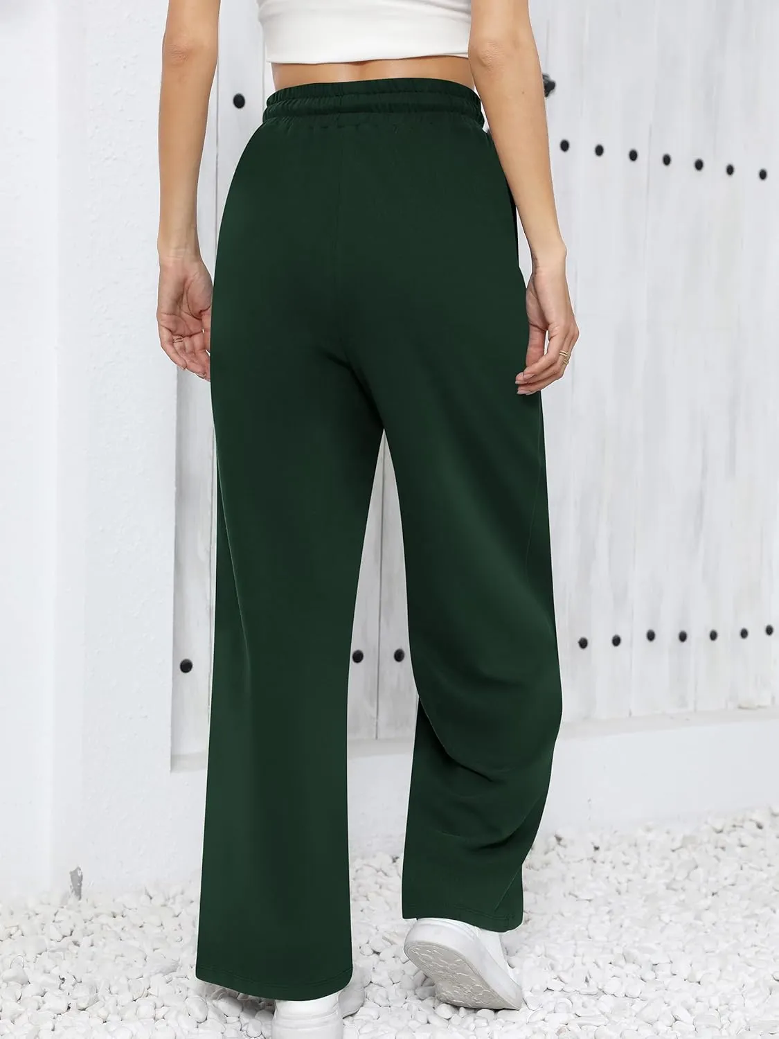 Missufe Women's Elastic High Waist Wide Leg Loose Casual Pants Joggers Workout Lounge Sweatpants with Pockets