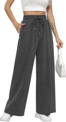 Missufe Women's Elastic High Waist Wide Leg Loose Casual Pants Joggers Workout Lounge Sweatpants with Pockets