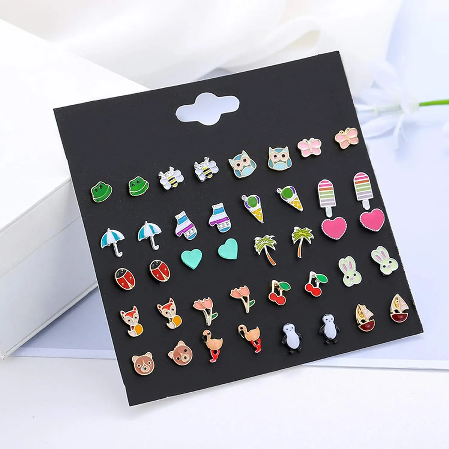 NEWITIN 20/40/60/80 Pairs Colorful Cute Earrings for Girls Sensitive Ears Hypoallergenic Girl Stud Earrings Set Stainless Steel Cartoon Stud for Girls and Women