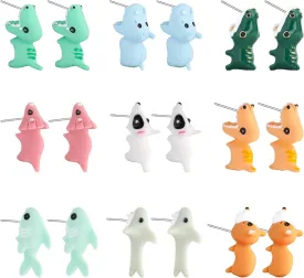 NEWITIN 9 Pairs Cute Animal Bite Earrings for Girls Hypoallergenic Earring 3D Clay Earrings Cartoon Biting Ear Studs Polymer Clay Studs for Girls Women