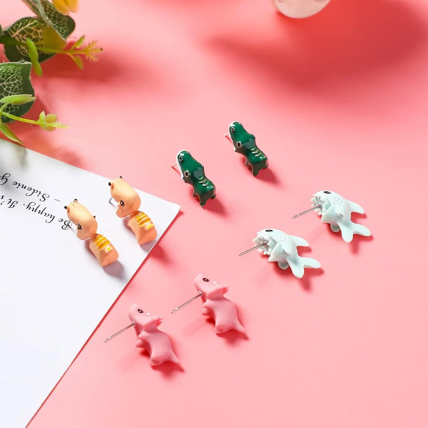 NEWITIN 9 Pairs Cute Animal Bite Earrings for Girls Hypoallergenic Earring 3D Clay Earrings Cartoon Biting Ear Studs Polymer Clay Studs for Girls Women